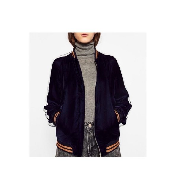 ZARA blue velvet jacket size S - Picture 2 of 4